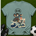 Samurai Soccer Ukiyo-e T-shirt | Japanese Wave Soccer Ball Artwork