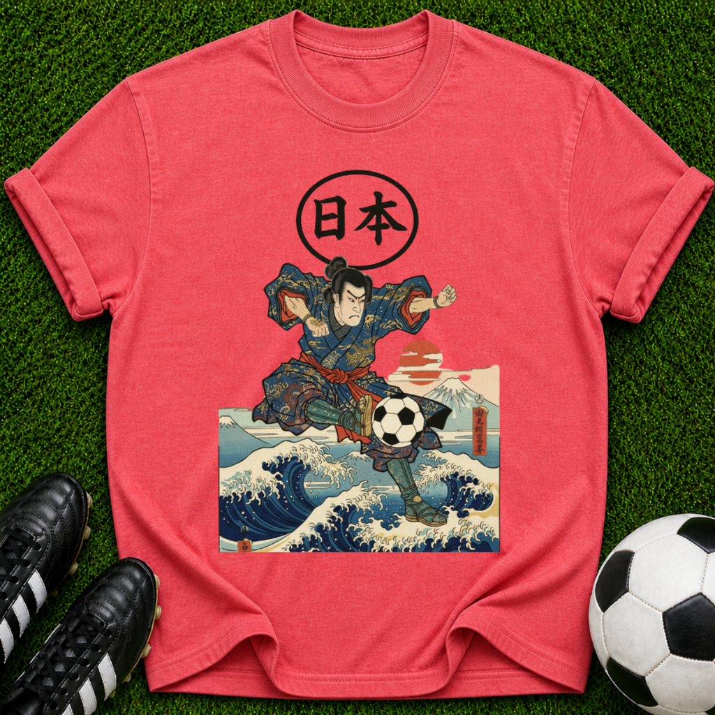 Samurai Soccer Ukiyo-e T-shirt | Japanese Wave Soccer Ball Artwork