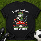 Control the Chaos and Whimsy Cat on Mushroom T-shirt | Cute Whimsical Graphic