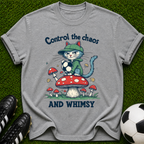 Control the Chaos and Whimsy Cat on Mushroom T-shirt | Cute Whimsical Graphic