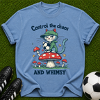 Control the Chaos and Whimsy Cat on Mushroom T-shirt | Cute Whimsical Graphic