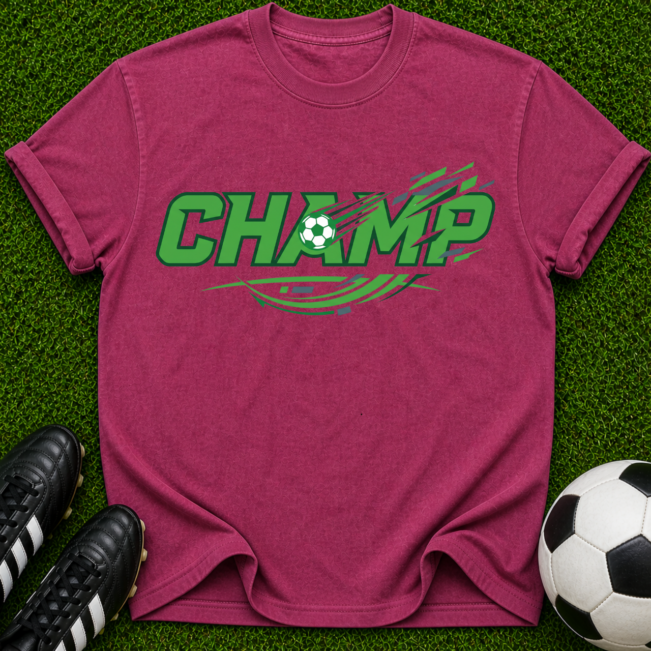 CHAMP graphic tee | Champion-inspired sports design, green lettering