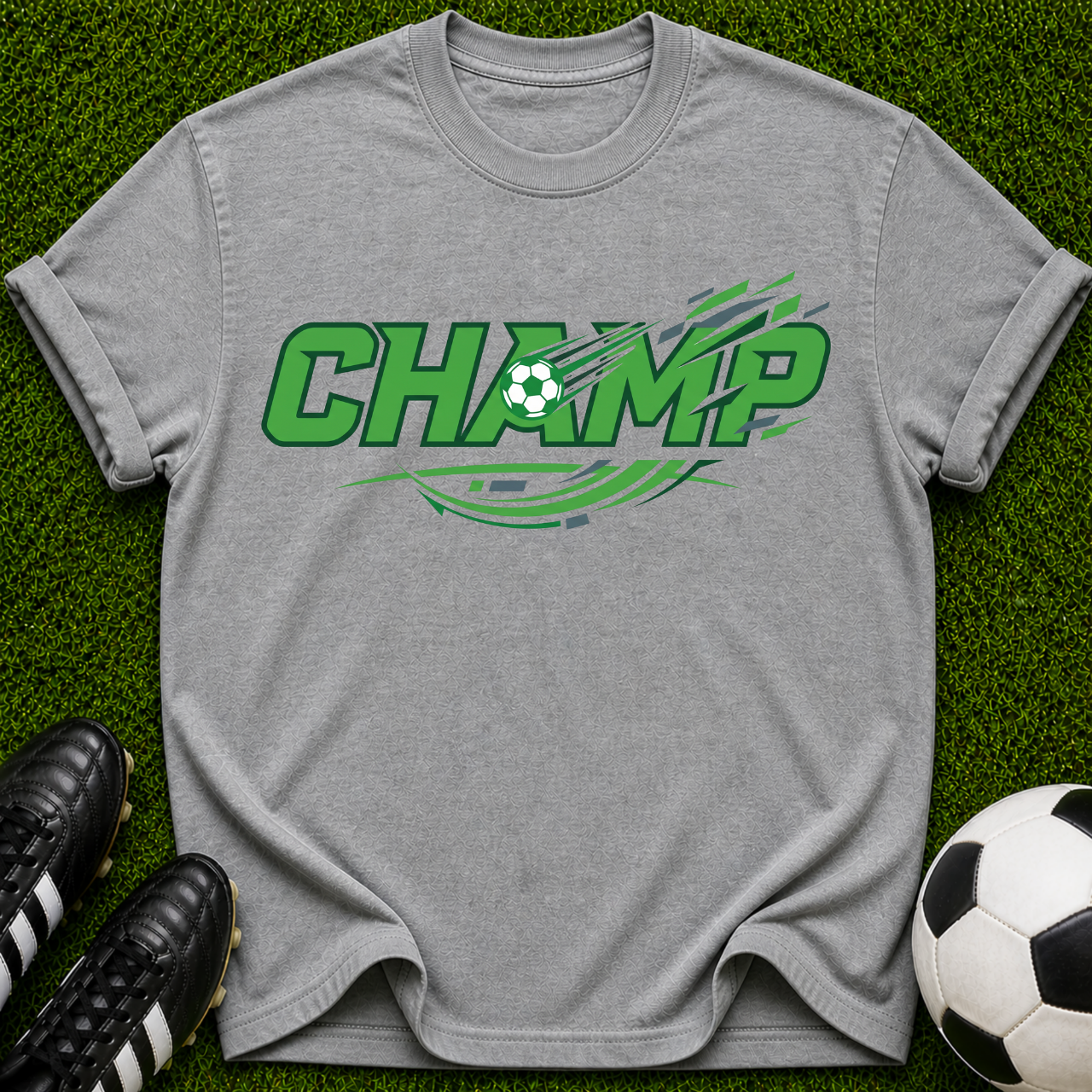 CHAMP graphic tee | Champion-inspired sports design, green lettering