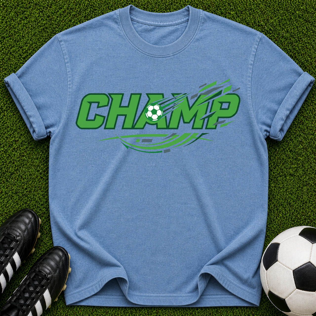 CHAMP graphic tee | Champion-inspired sports design, green lettering