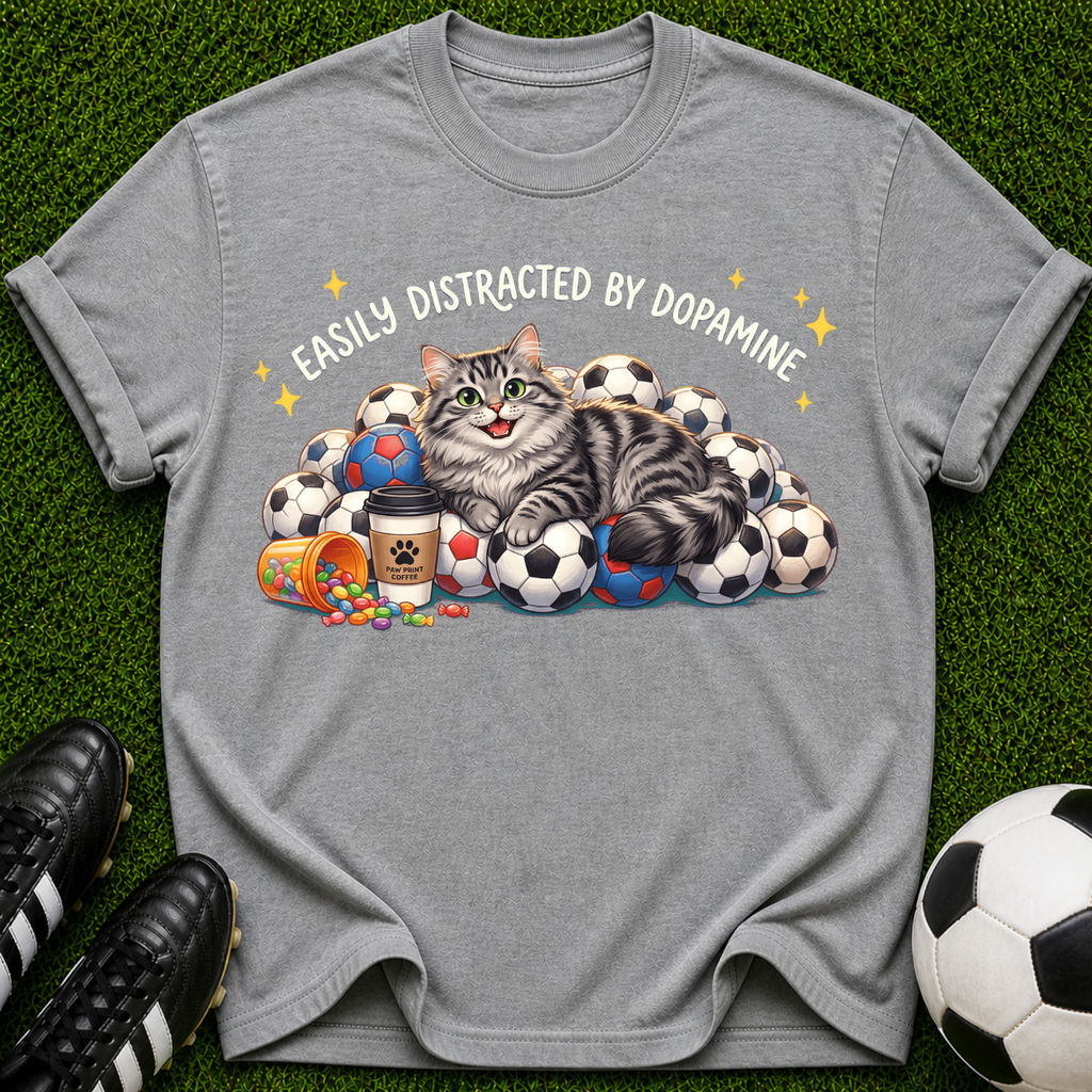 Tabby Cat Pile of Soccer Balls T-Shirt | Cute Sports Cat Tee