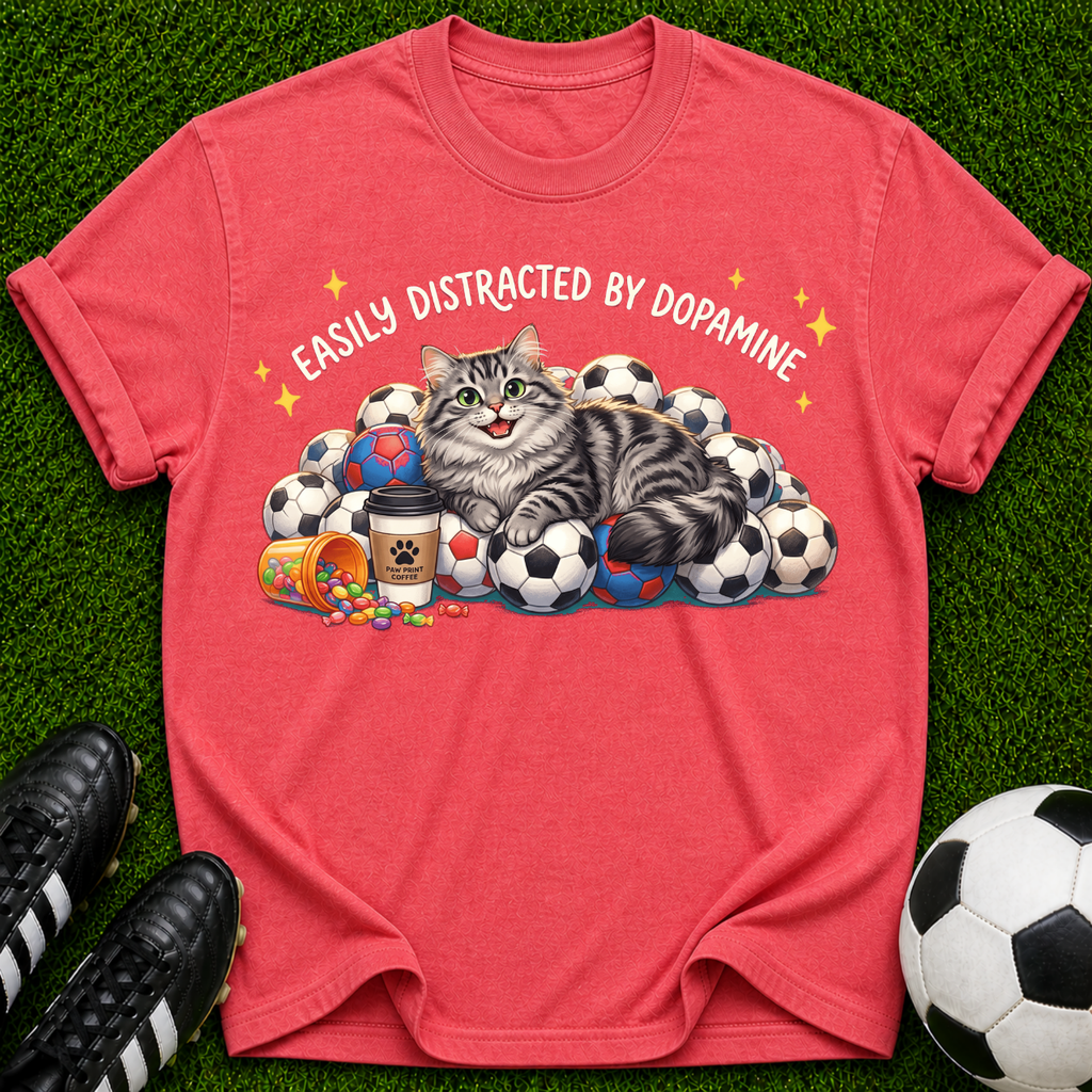 Tabby Cat Pile of Soccer Balls T-Shirt | Cute Sports Cat Tee