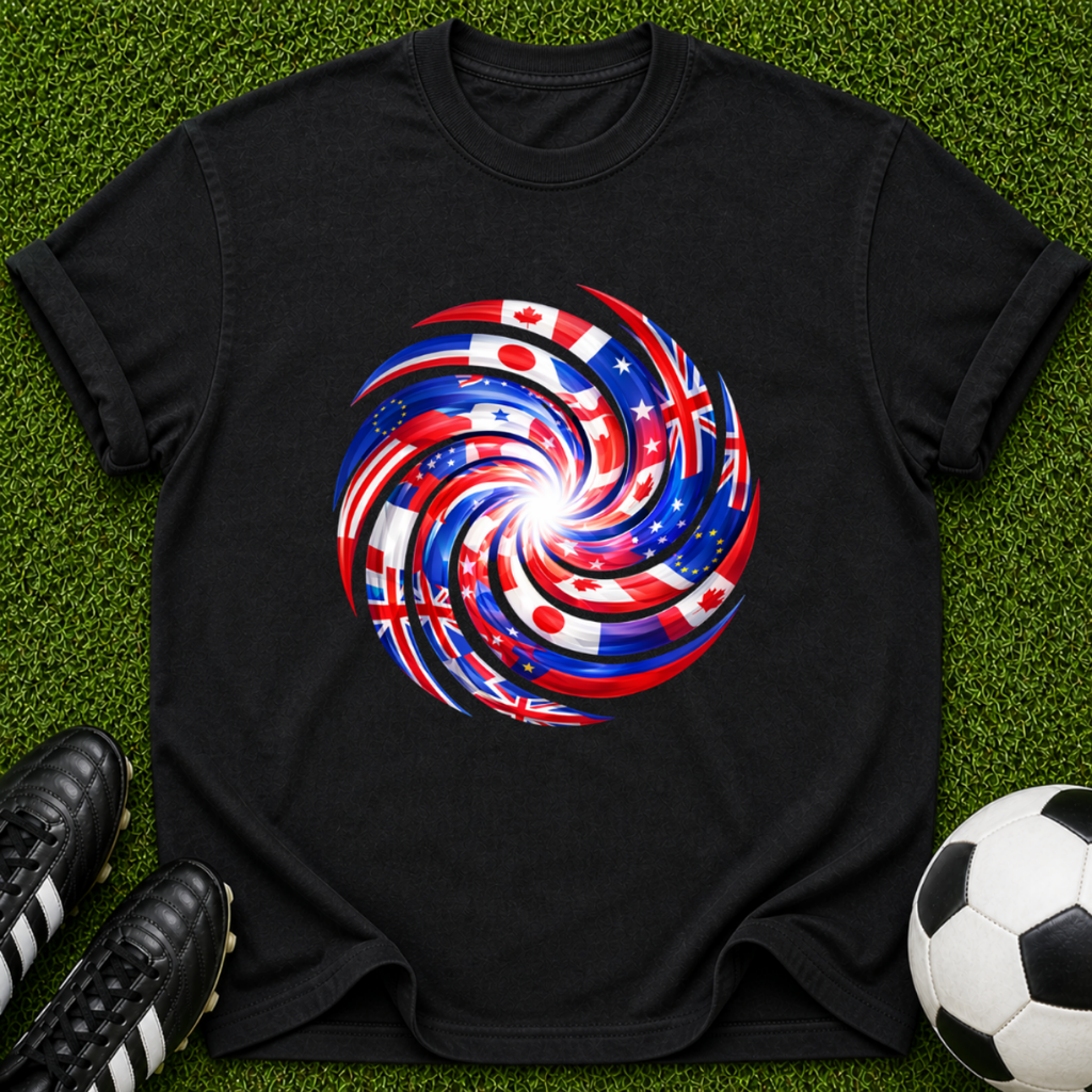 One Game, Many Nations Swirl T-Shirt |  Red White Blue Spiral Tee