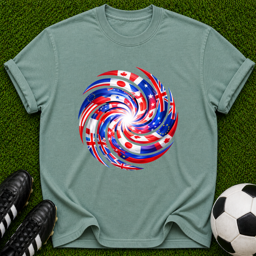 One Game, Many Nations Swirl T-Shirt |  Red White Blue Spiral Tee