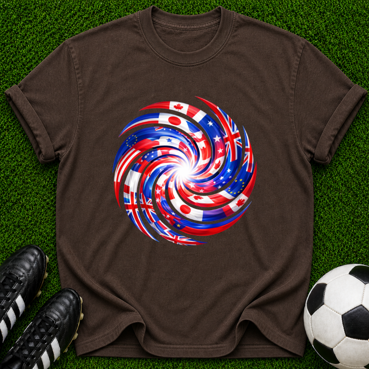 One Game, Many Nations Swirl T-Shirt |  Red White Blue Spiral Tee