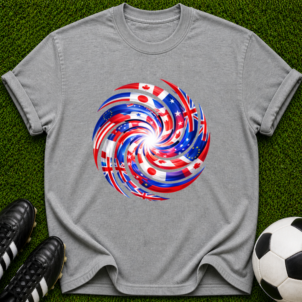 One Game, Many Nations Swirl T-Shirt |  Red White Blue Spiral Tee
