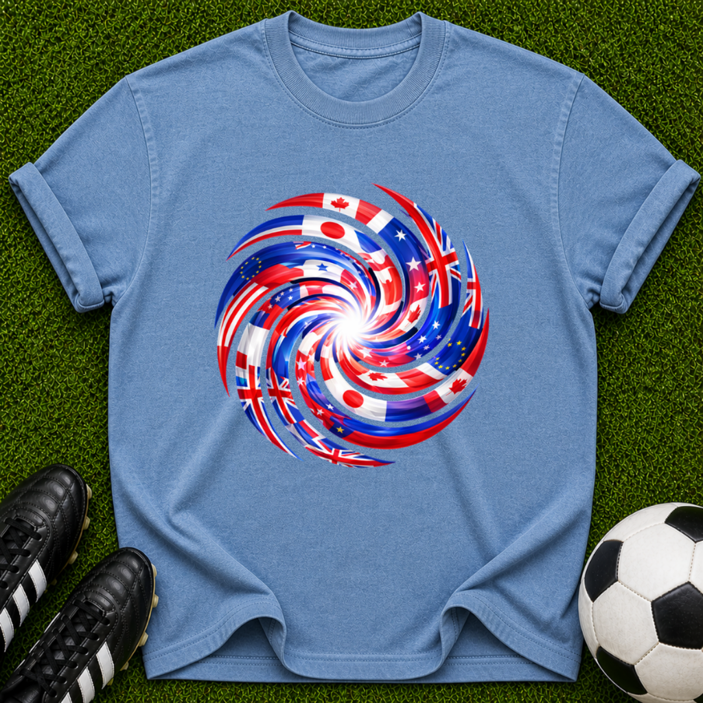 One Game, Many Nations Swirl T-Shirt |  Red White Blue Spiral Tee