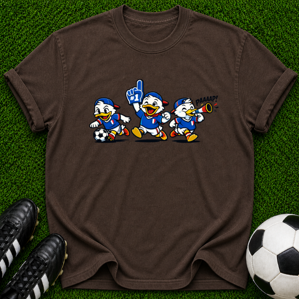 Cartoon Soccer Ducks T-Shirt | Retro Mascot Trio, Sports Graphic