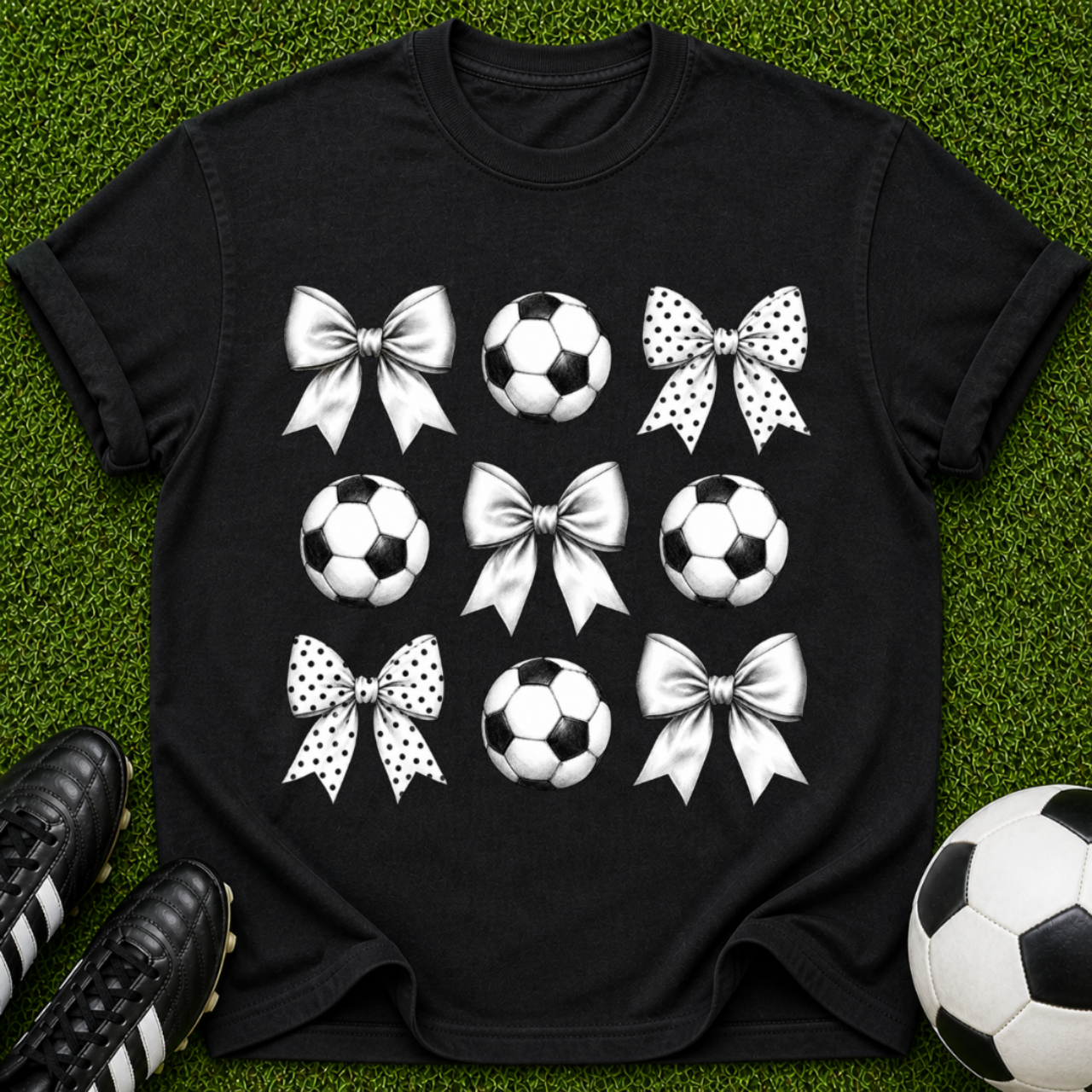Soccer Balls and Bows T-Shirt | Soccer Pattern Tee
