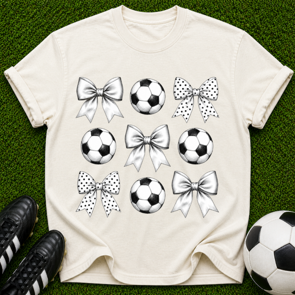 Soccer Balls and Bows T-Shirt | Soccer Pattern Tee