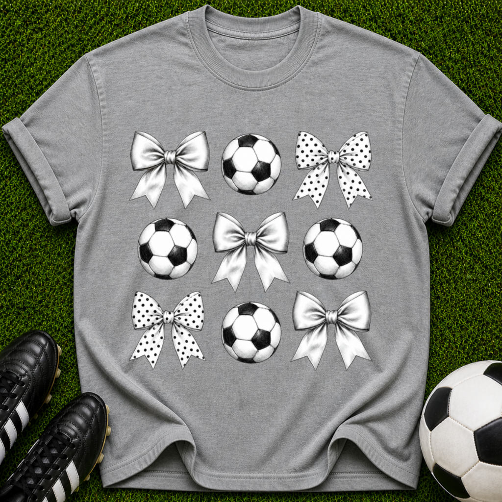 Soccer Balls and Bows T-Shirt | Soccer Pattern Tee