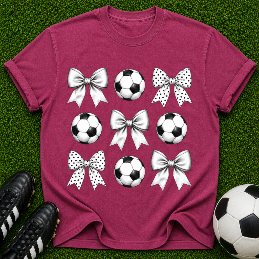 Soccer Balls and Bows T-Shirt | Soccer Pattern Tee