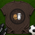 Halftime Snack Shack coffee and orange emblem T-shirt