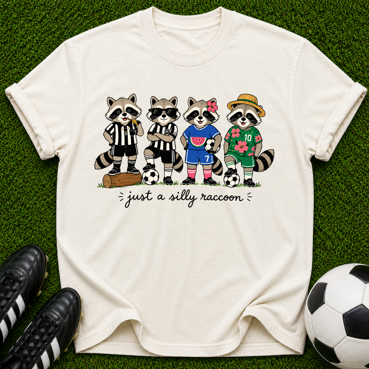 Raccoon Soccer Players T-Shirt | Vintage Team Mascot Tee