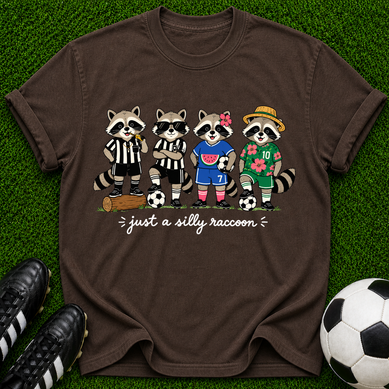 Raccoon Soccer Players T-Shirt | Vintage Team Mascot Tee