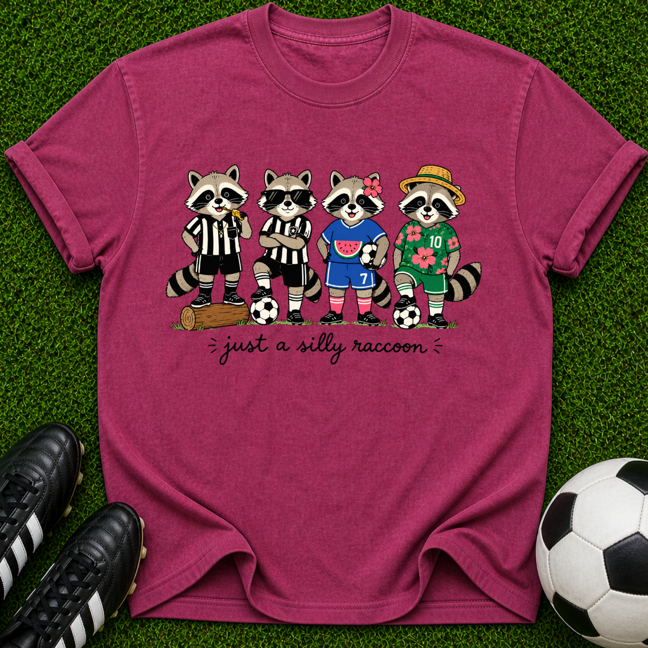 Raccoon Soccer Players T-Shirt | Vintage Team Mascot Tee