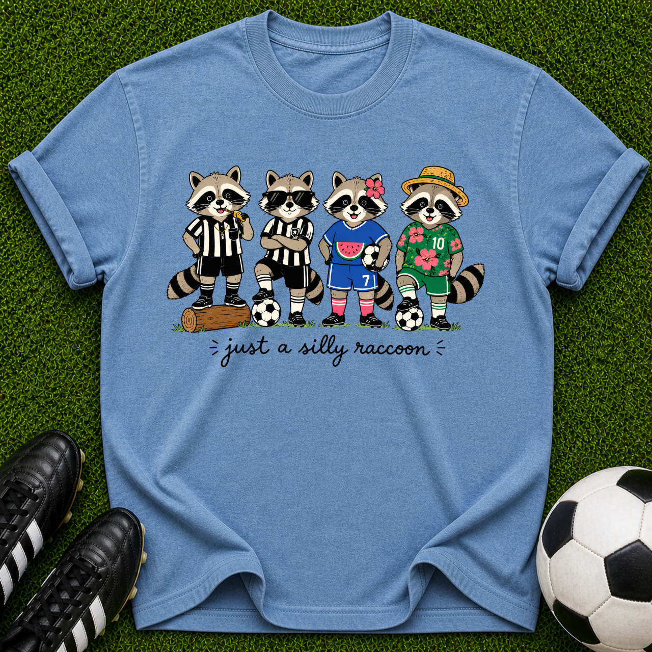 Raccoon Soccer Players T-Shirt | Vintage Team Mascot Tee