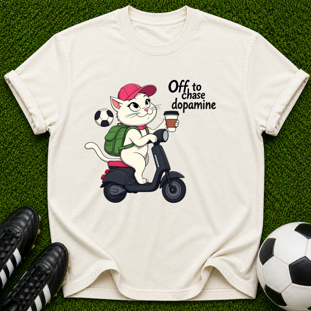 Cat on Scooter 'Off to Chase Dopamine' T-shirt