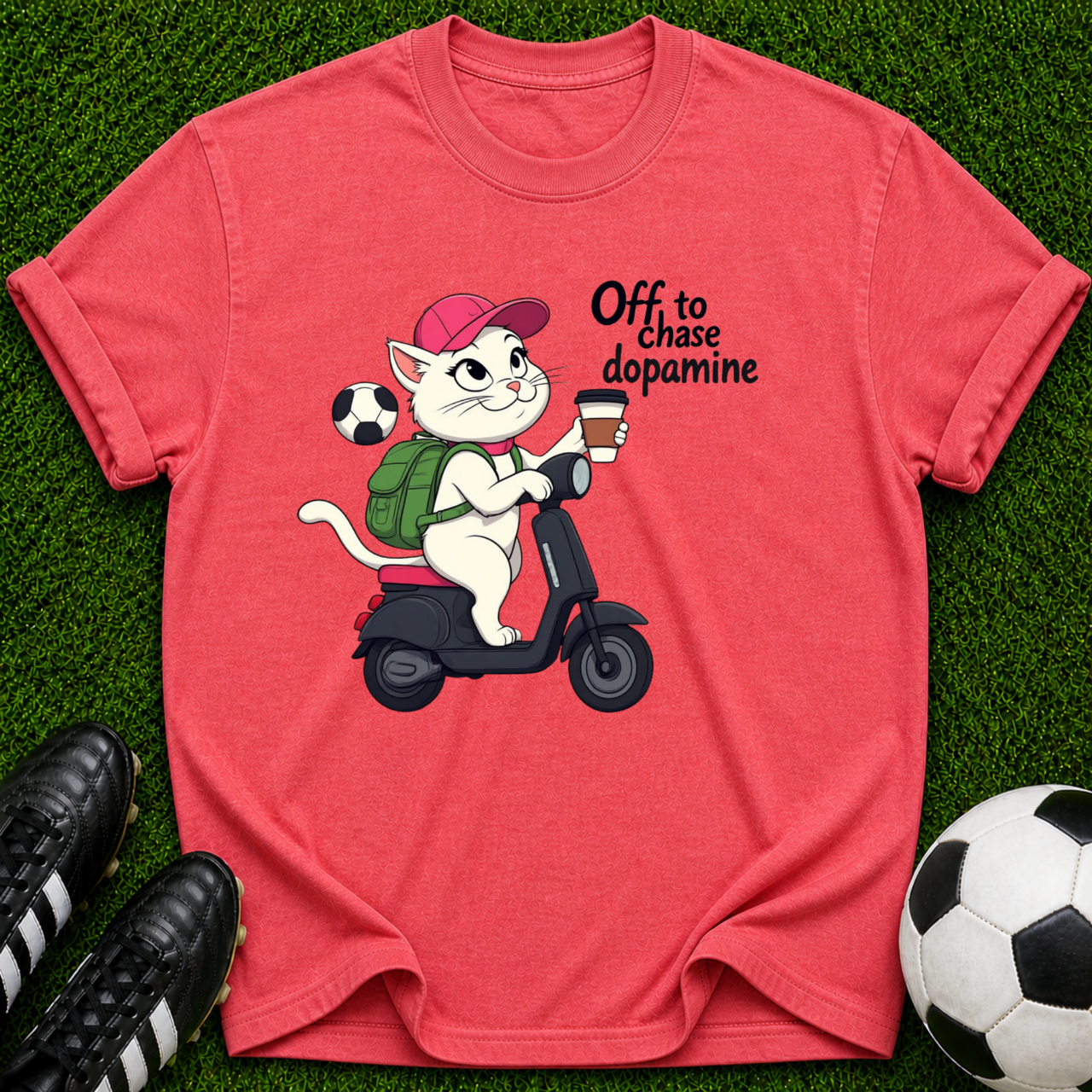Cat on Scooter 'Off to Chase Dopamine' T-shirt