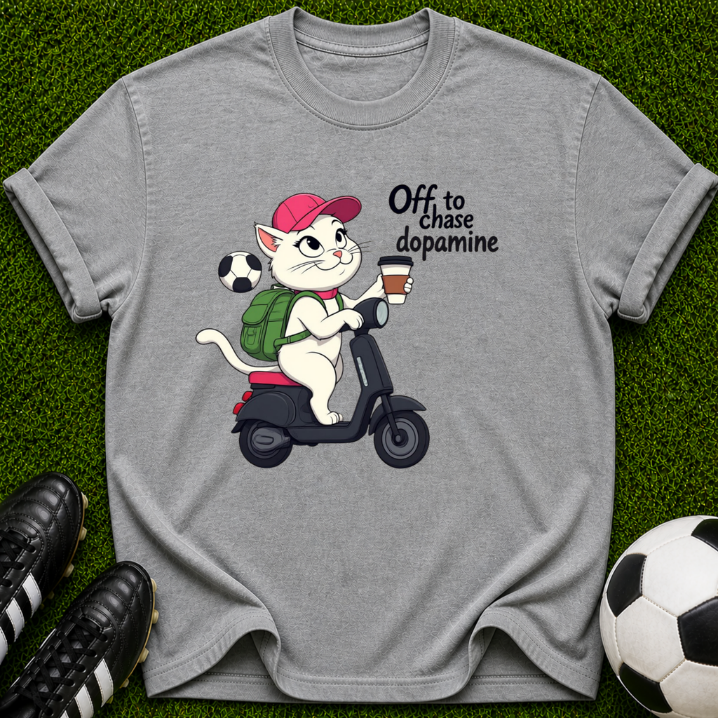 Cat on Scooter 'Off to Chase Dopamine' T-shirt