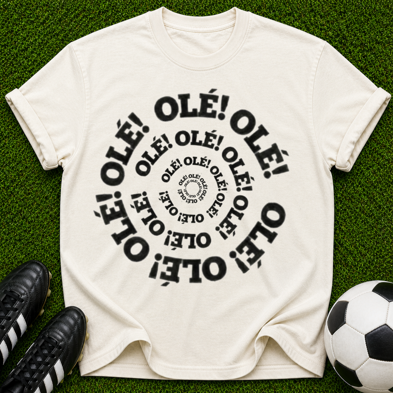 Spiral Olé Text T-shirt | Retro Circular Typography Tee