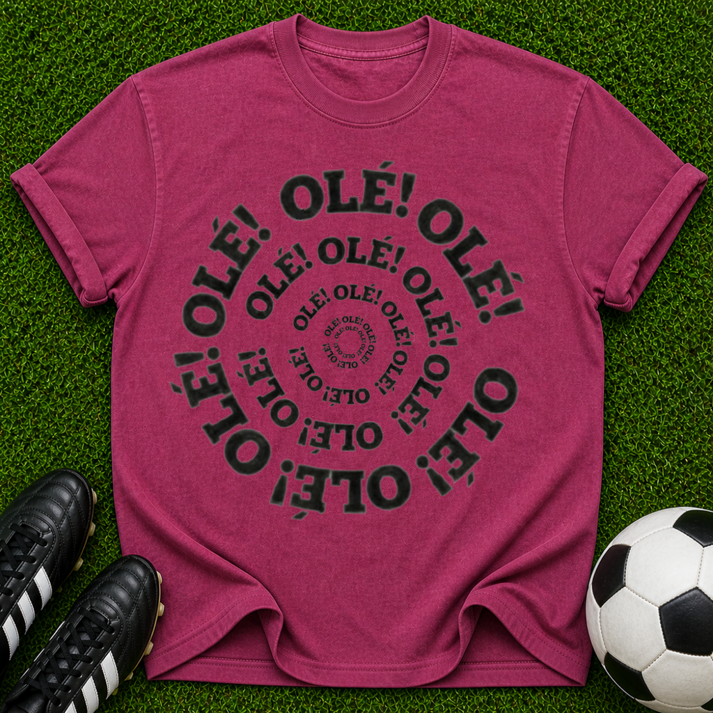 Spiral Olé Text T-shirt | Retro Circular Typography Tee