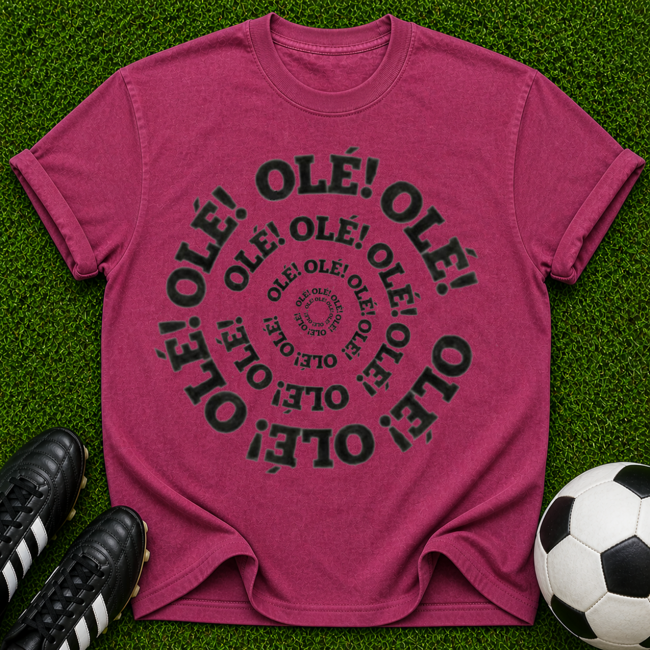 Spiral Olé Text T-shirt | Retro Circular Typography Tee