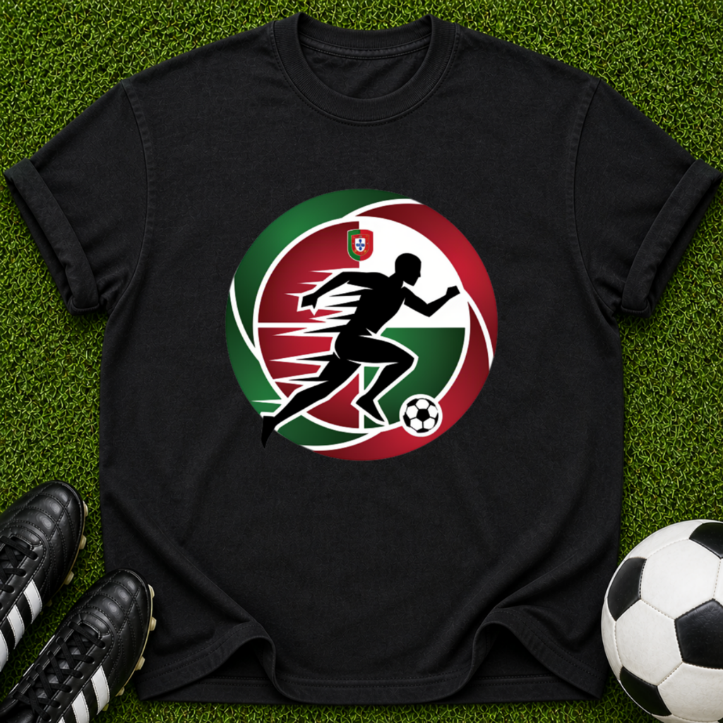 Soccer Player Silhouette T-shirt | Red Green Circle Football Logo