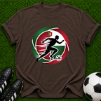 Soccer Player Silhouette T-shirt | Red Green Circle Football Logo