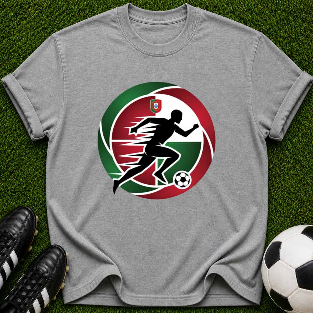 Soccer Player Silhouette T-shirt | Red Green Circle Football Logo