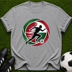 Soccer Player Silhouette T-shirt | Red Green Circle Football Logo