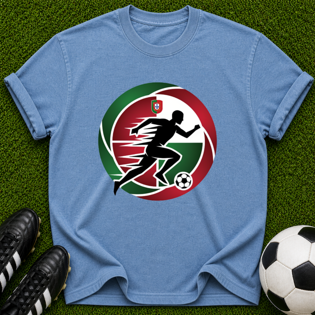 Soccer Player Silhouette T-shirt | Red Green Circle Football Logo