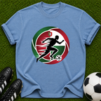 Soccer Player Silhouette T-shirt | Red Green Circle Football Logo