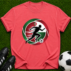 Soccer Player Silhouette T-shirt | Red Green Circle Football Logo