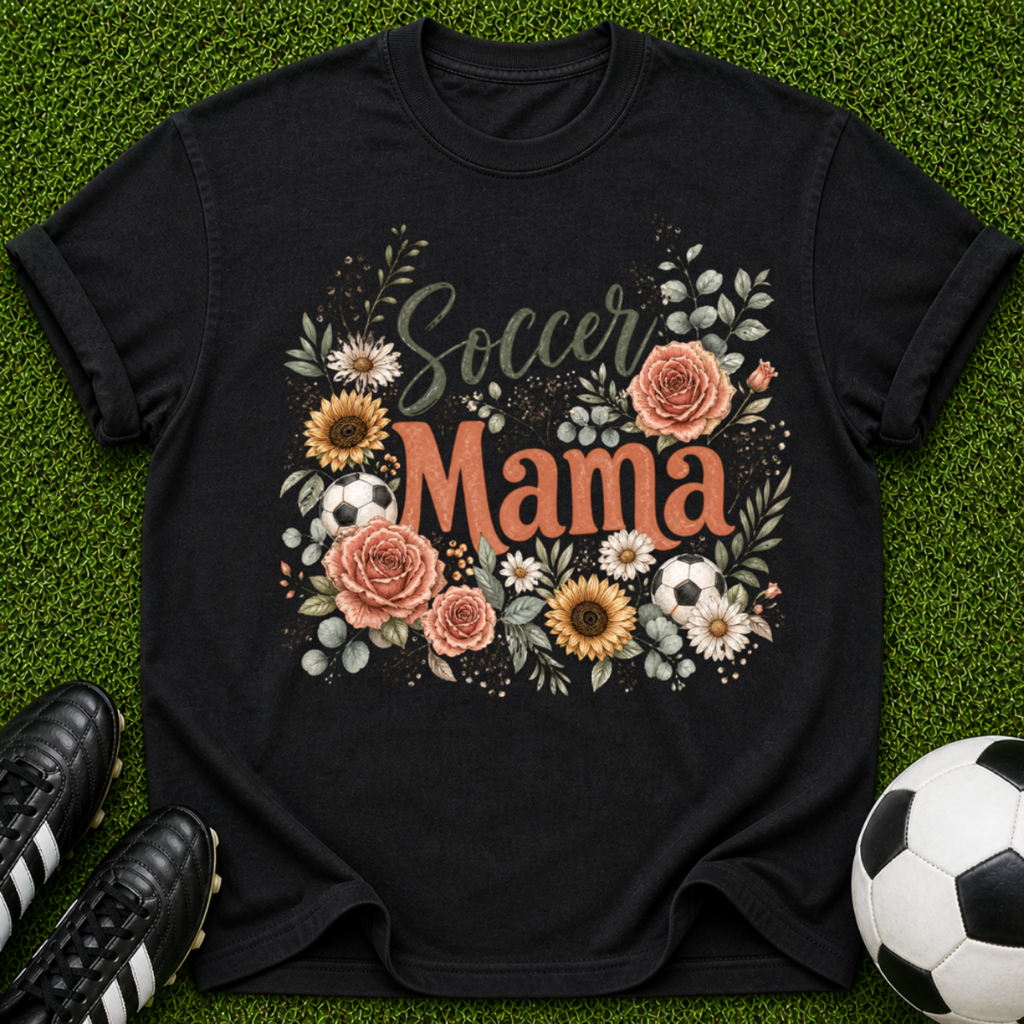 Soccer Mama T-shirt | Floral Sunflower Rose Design