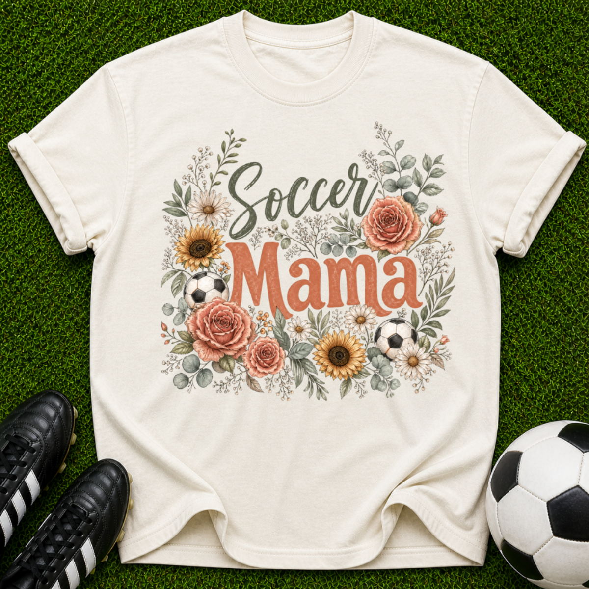 Soccer Mama T-shirt | Floral Sunflower Rose Design