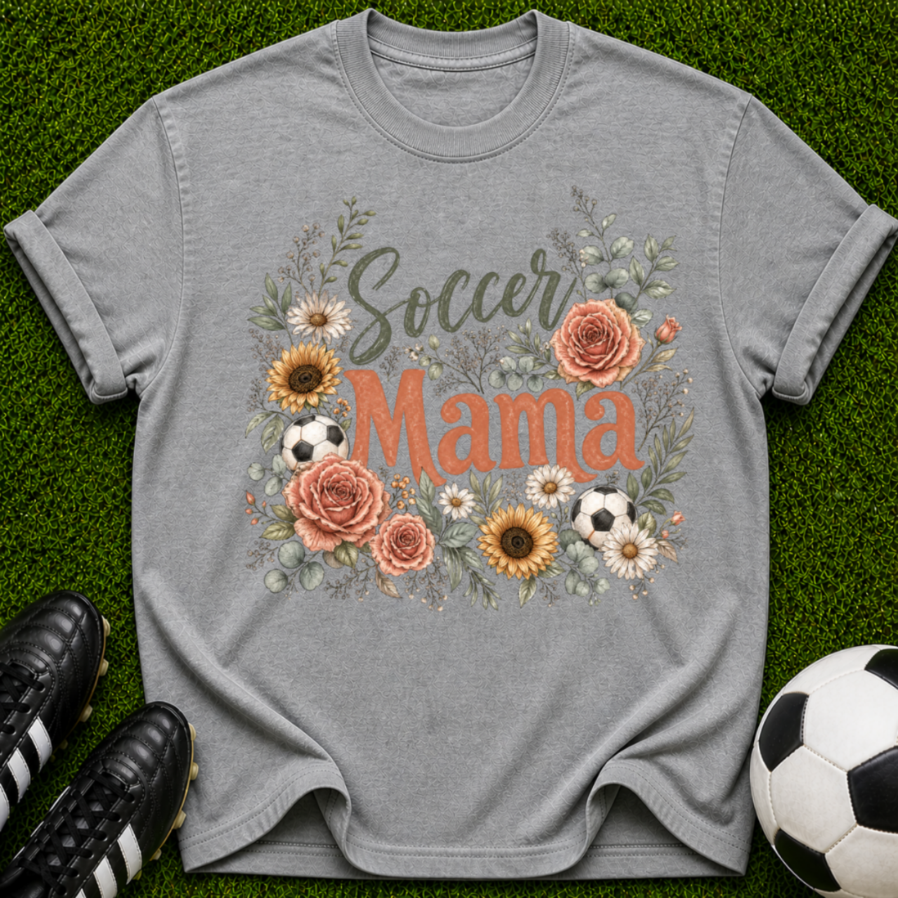 Soccer Mama T-shirt | Floral Sunflower Rose Design