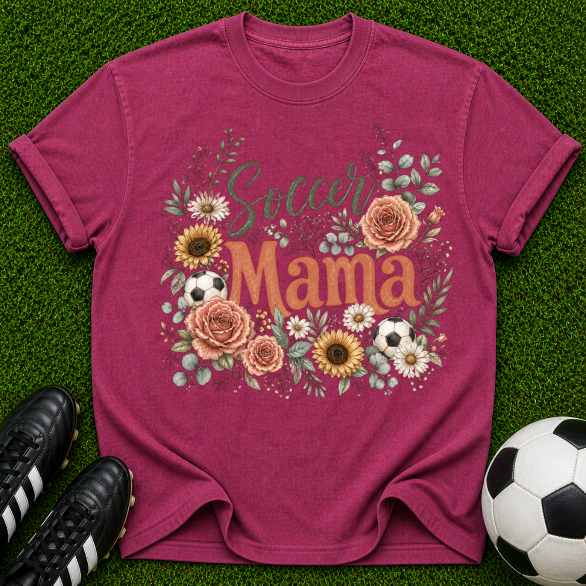 Soccer Mama T-shirt | Floral Sunflower Rose Design