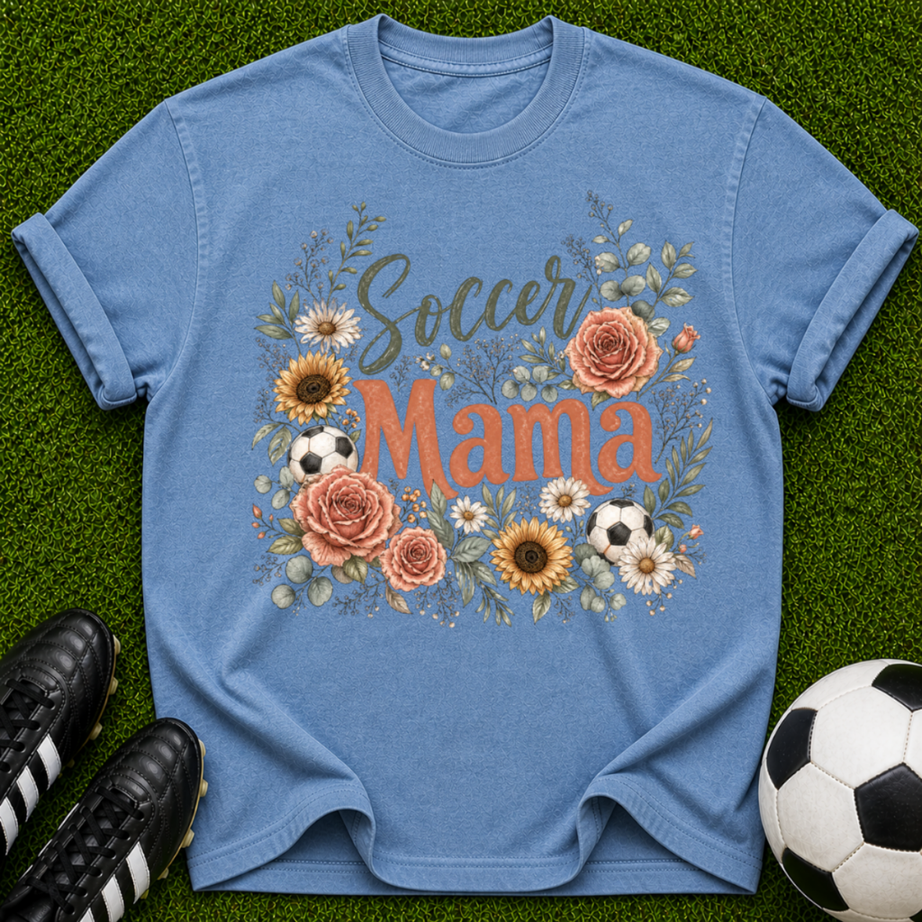 Soccer Mama T-shirt | Floral Sunflower Rose Design