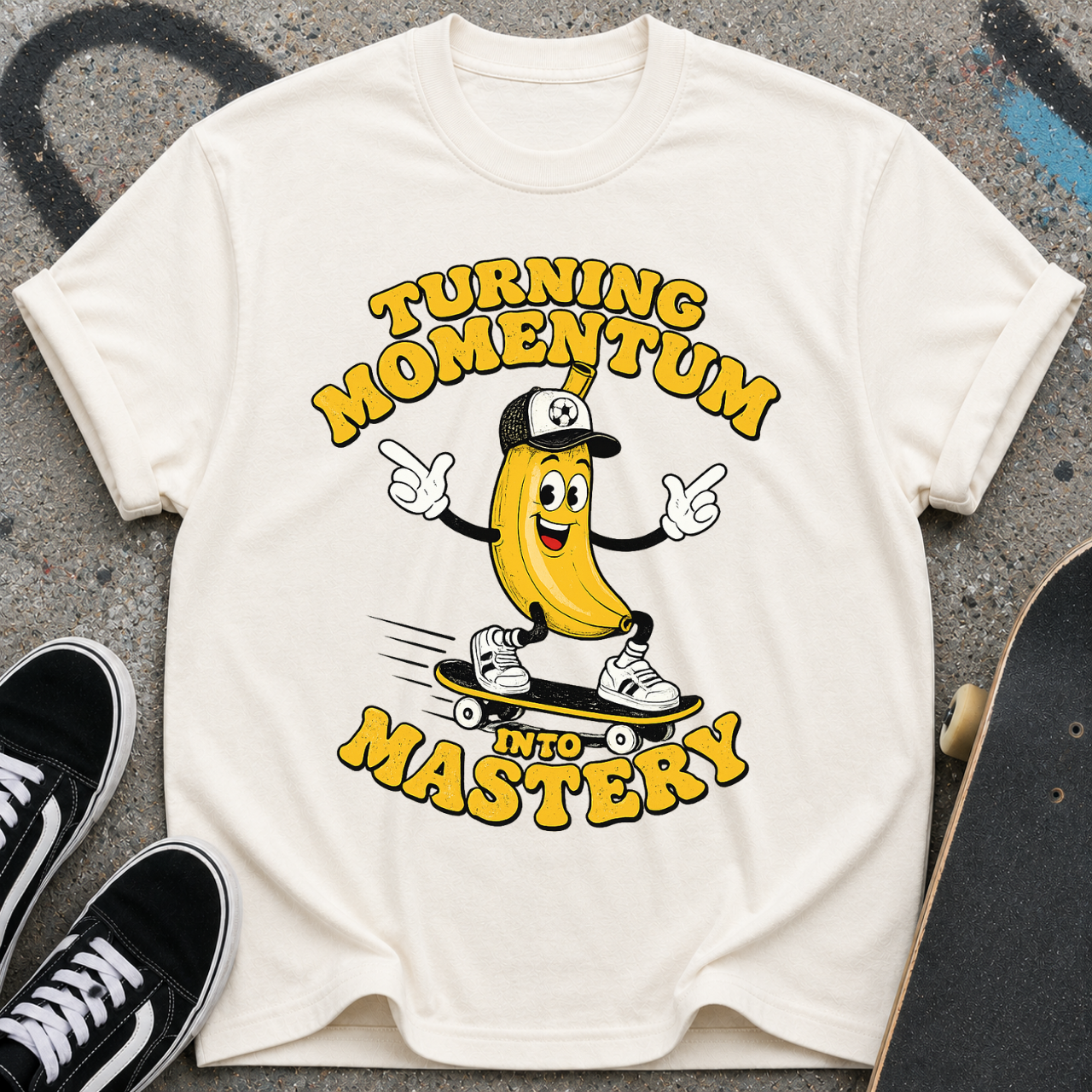 Skateboarding Banana Cartoon Turning Momentum into Mastery T-Shirt