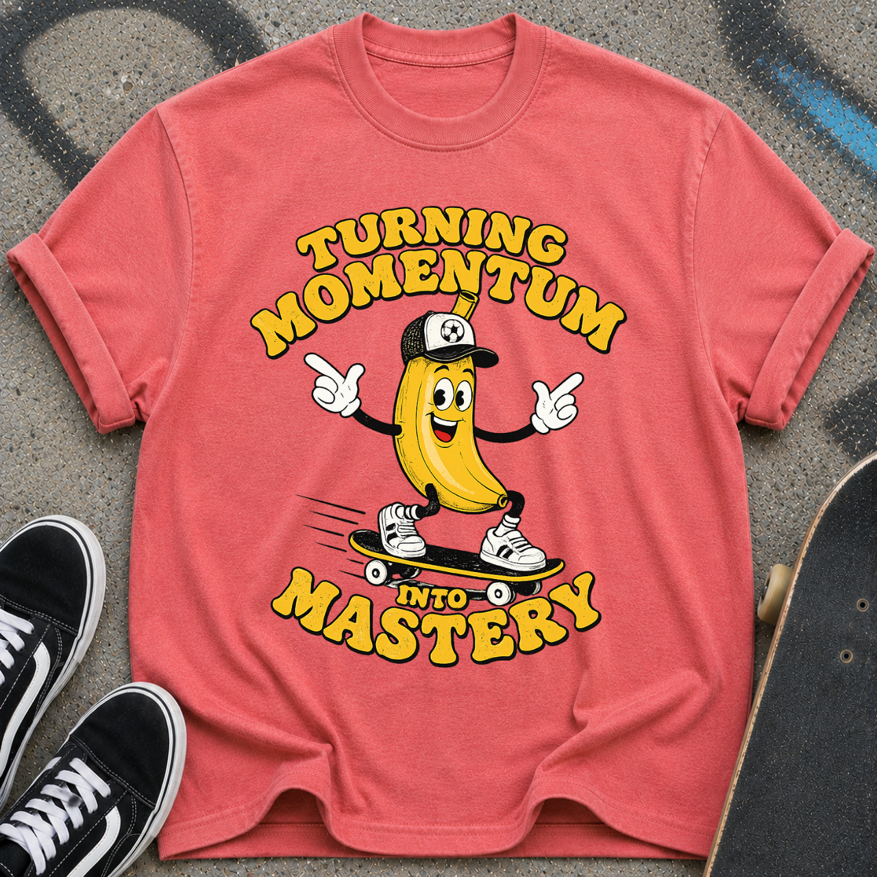 Skateboarding Banana Cartoon Turning Momentum into Mastery T-Shirt