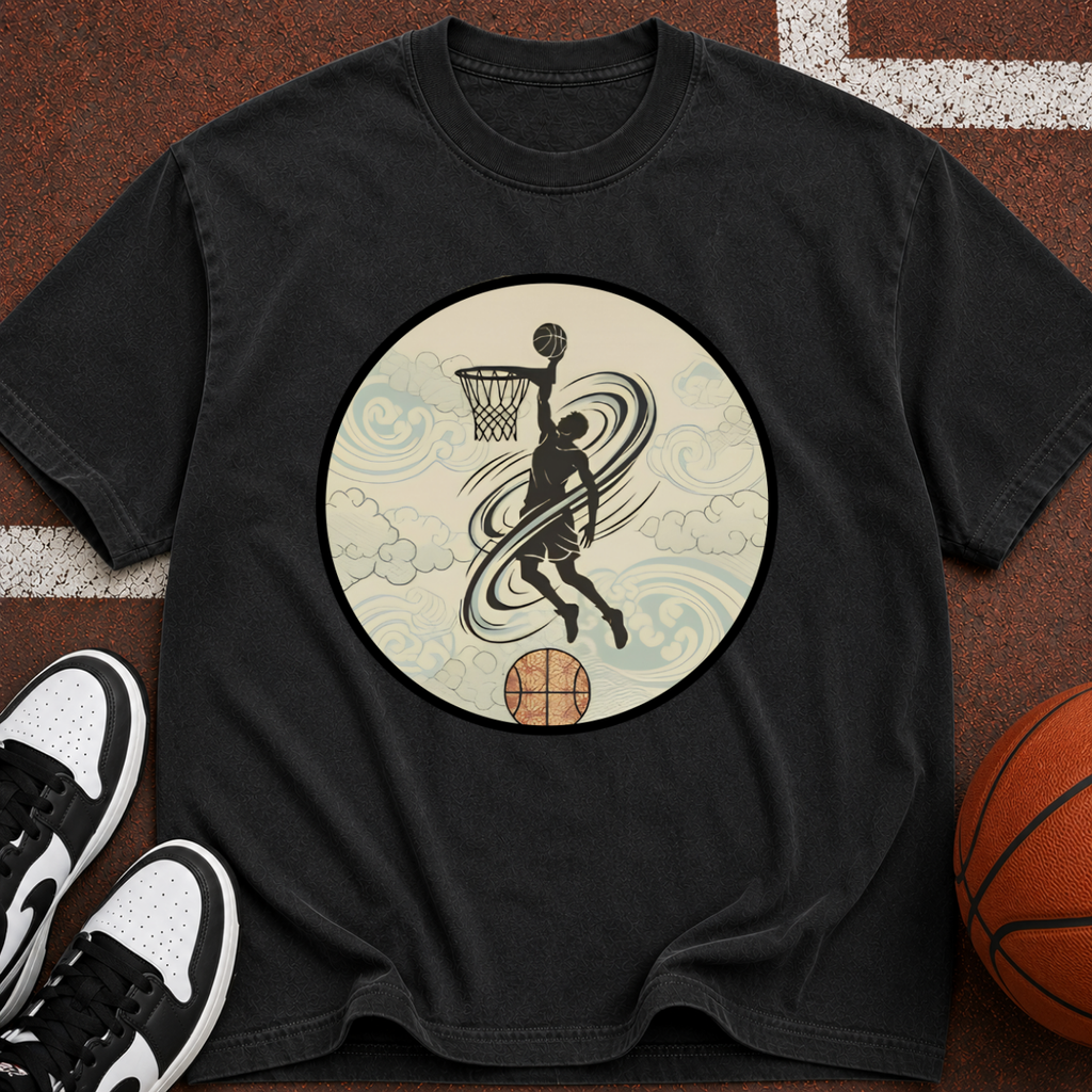 Basketball Dunk Silhouette T-shirt | Vintage Wave Hoop Design