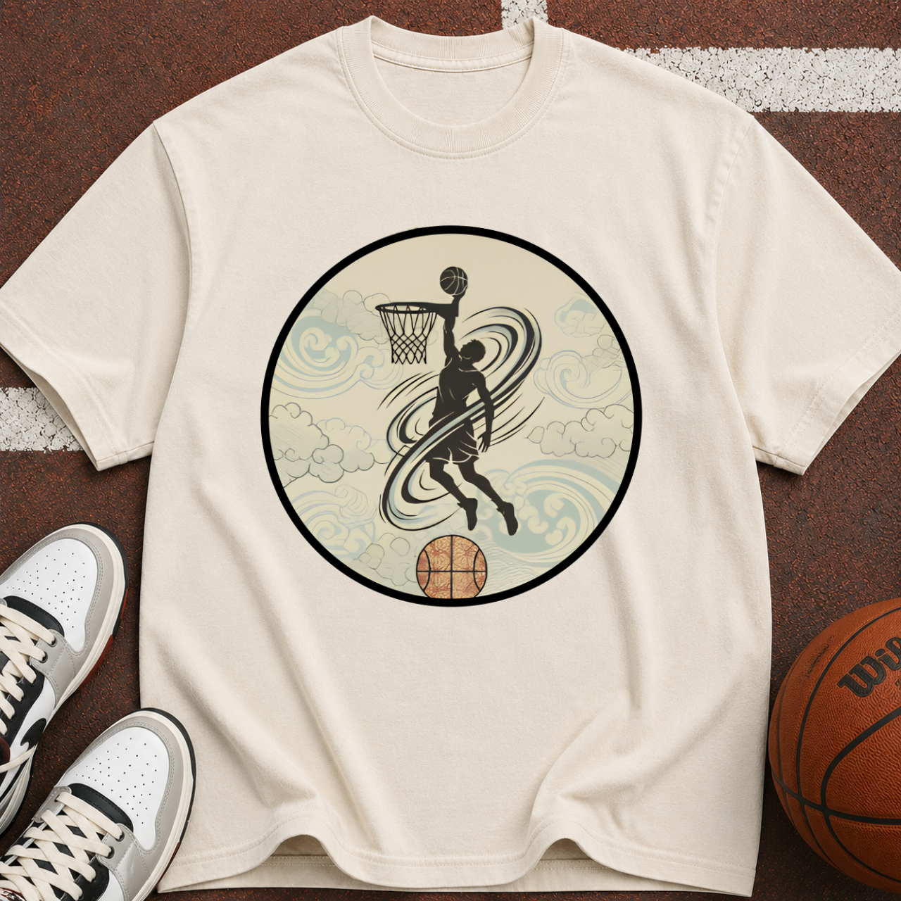 Basketball Dunk Silhouette T-shirt | Vintage Wave Hoop Design