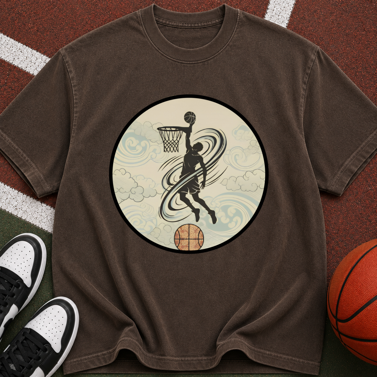 Basketball Dunk Silhouette T-shirt | Vintage Wave Hoop Design