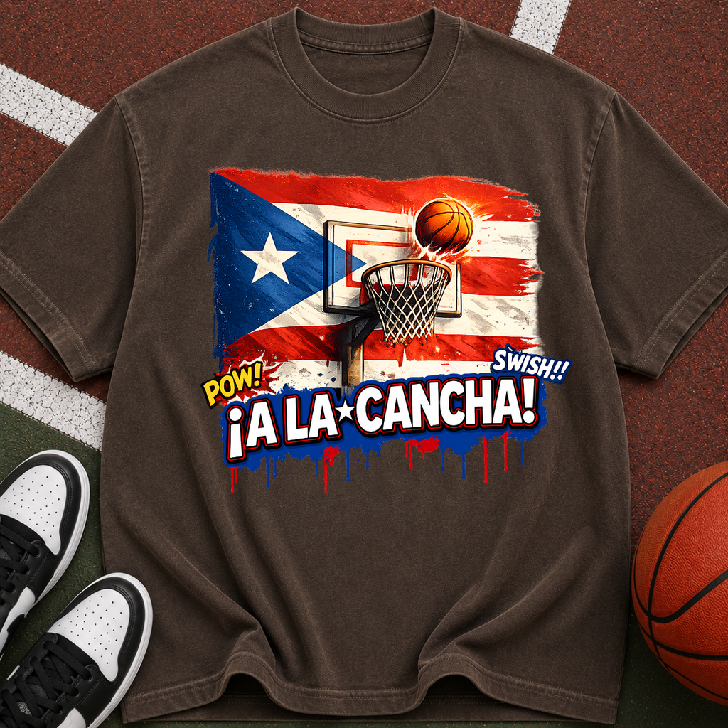 Puerto Rico Basketball Flag graphic T-Shirt | ¡A La Cancha! street art design