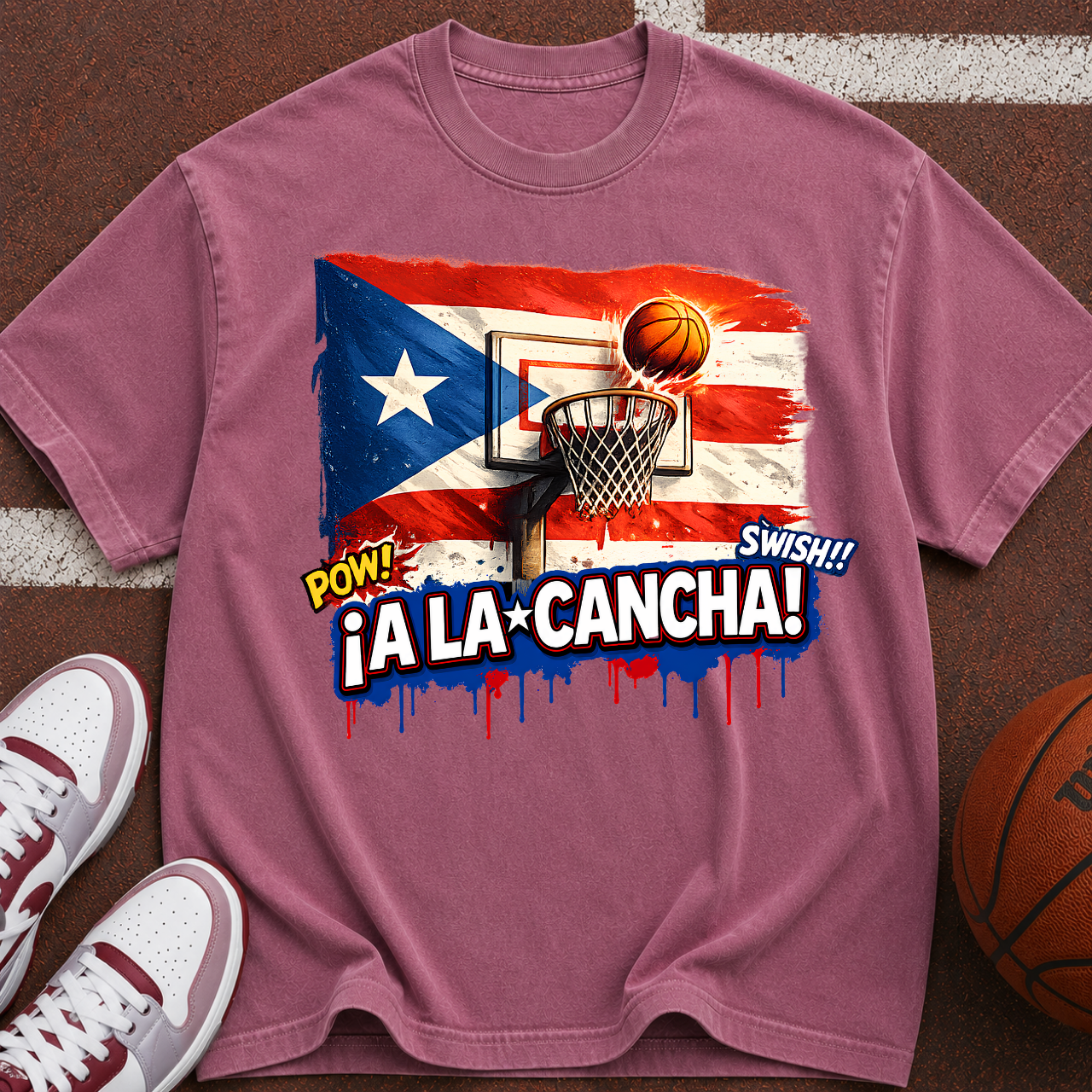 Puerto Rico Basketball Flag graphic T-Shirt | ¡A La Cancha! street art design